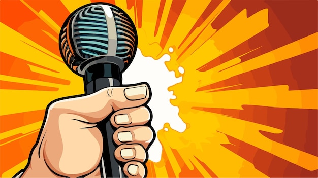 Vector comic book style fist holding microphone