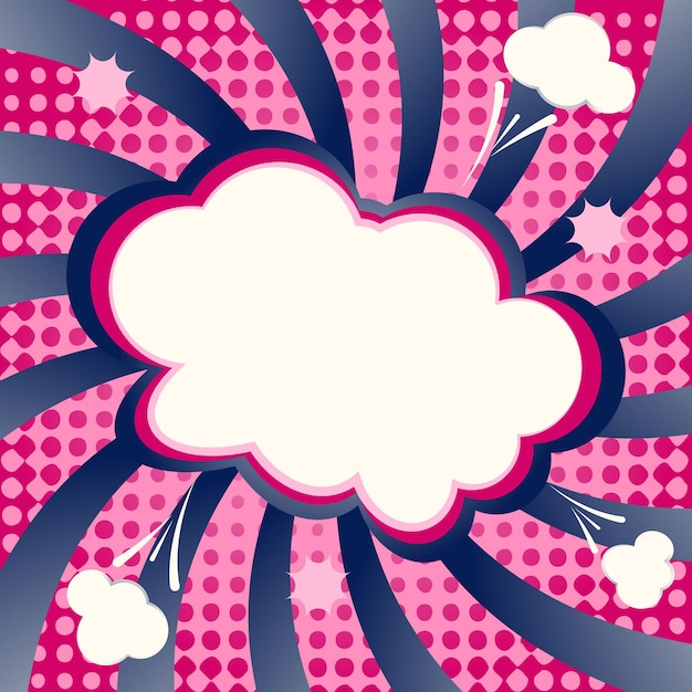 Comic cloud with swirling radial and dotted patterned background