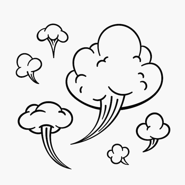 Comic clouds cartoon clouds in line style isolated on light background