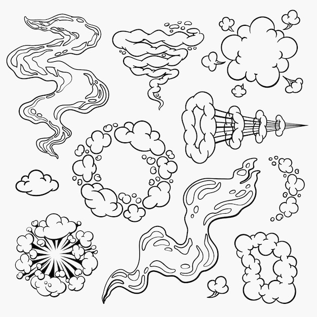 Comic clouds cartoon clouds in line style isolated on light background