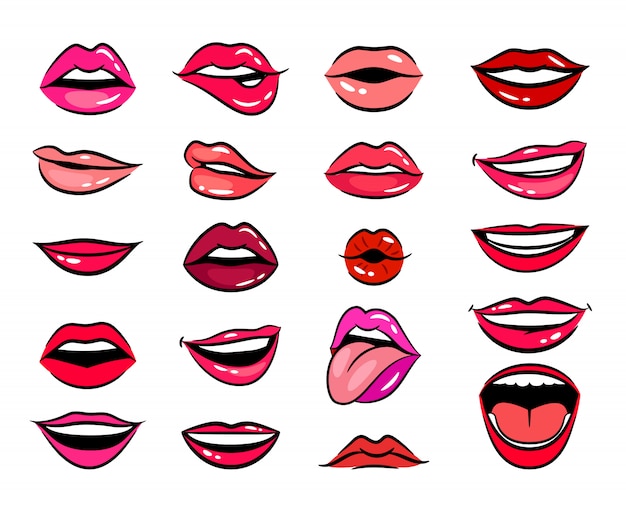 Comic female lips set