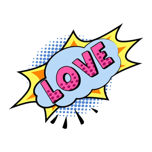 Comic lettering LOVE on white background  Vector illustration