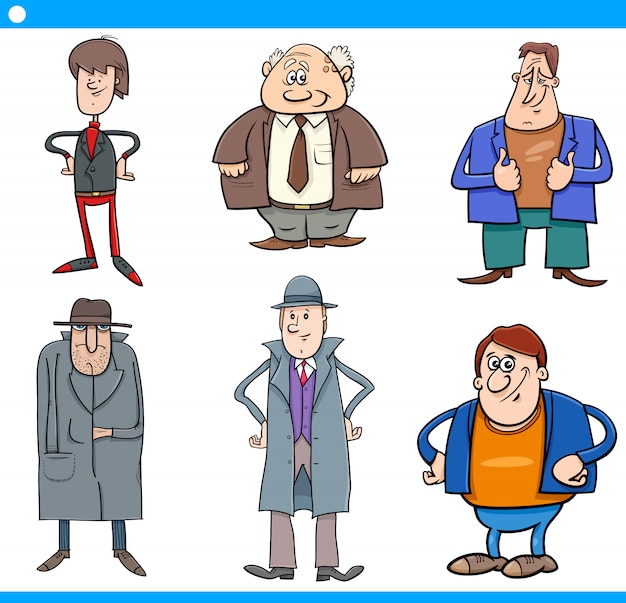 Comic men characters set cartoon illustration