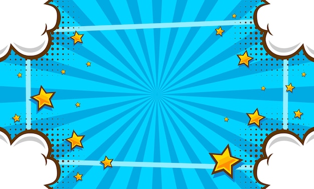 Comic pop art blue background with cloud and star illustration