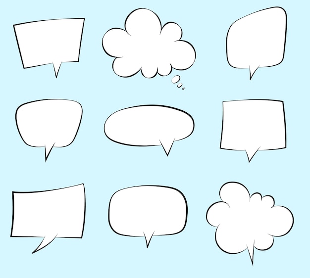 Comic retro hand drawn speech bubbles set