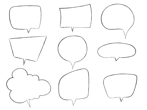 Comic retro speech bubbles set Outline text box frame collection