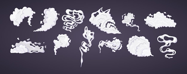 Comic smoke cloud set Smoking cartoon steam clouds with motion sprite speed