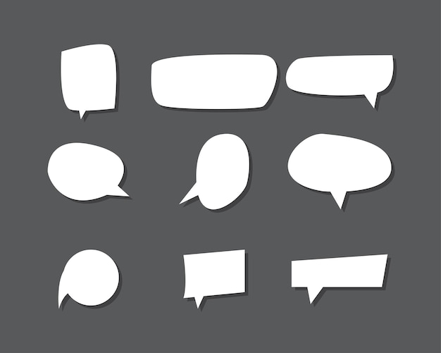 Comic speech bubble set cartoon empty text box clouds with grey background