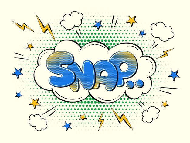 Comic speech bubble in the shape of a cloud with halftone effect with the word Snap