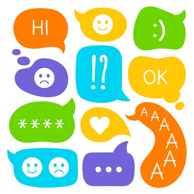 Comic speech bubble with emoticons flat vector isolated Online chat clouds Emoji