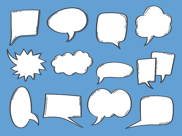 Comic speech bubbles set hand drawn style