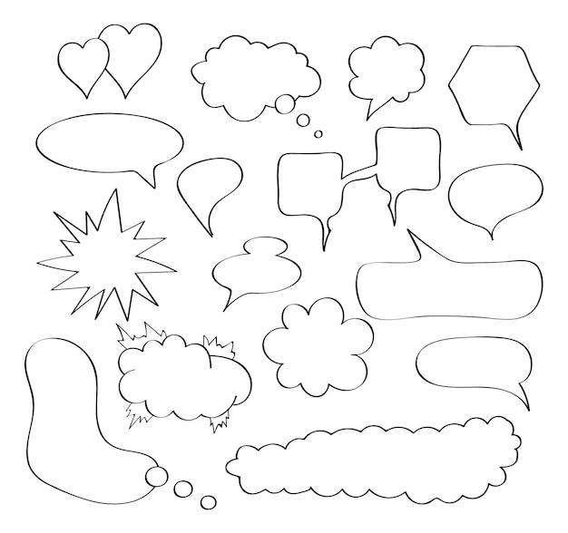 Comic speech bubbles set vector in hand drawn style Massages and talk signs for app webComic sketch explosions