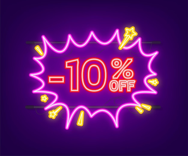 Comic speech bubbles with 10 percent OFF Sale Discount  Neon itch icon Symbol sticker