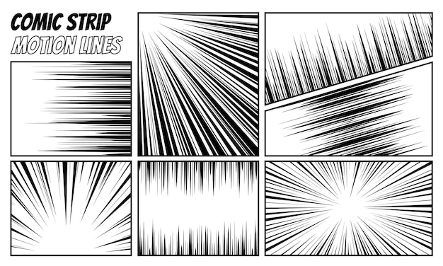 Comic strip radial motion lines set anime comics book hero speed or fight action texture blast rays