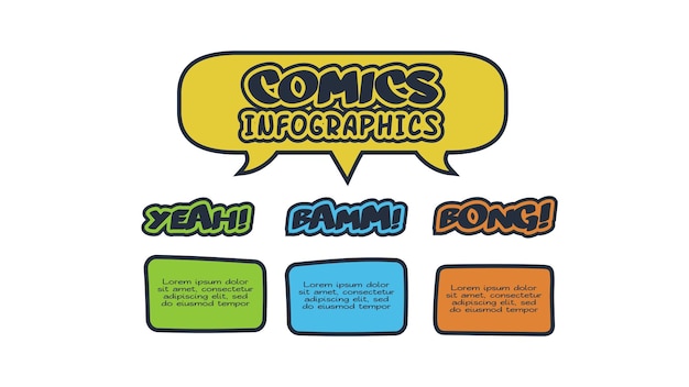 Vector comics infographic with 3 steps options parts or processes creative infographic template