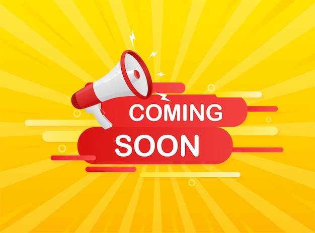 Coming soon megaphone on white background for flyer design Vector illustration in flat style