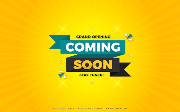 Coming soon sale poster sale banner design template with 3d editable text effect