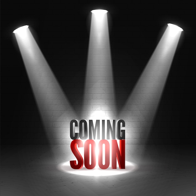 Coming soon in stage spotlight on dark background.  scene illuminated spotlight.