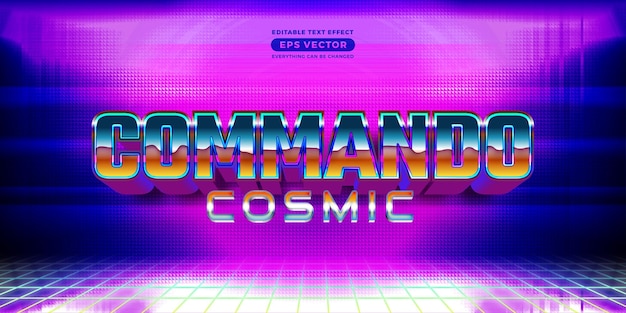 Commando cosmic editable text style effect in retro style theme ideal for poster social media post and banner template promotion