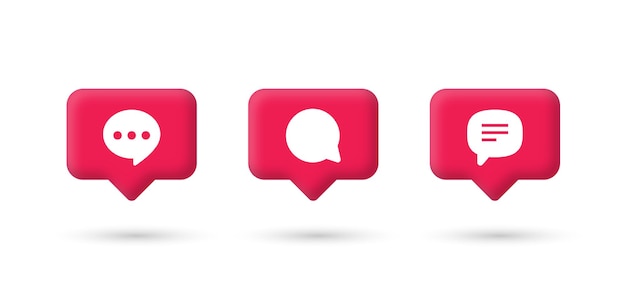 Vector comment icon in modern 3d speech bubble with different bubbles for social media notification icons