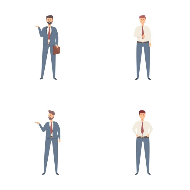 Vector commercial director icons set cartoon vector male executive in business suit