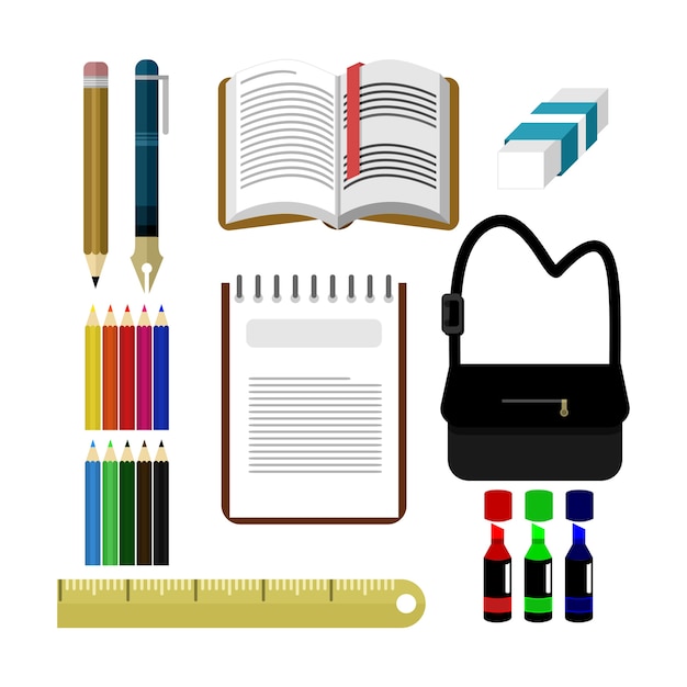 Common Back to School Student Stuff Illustration Design Set