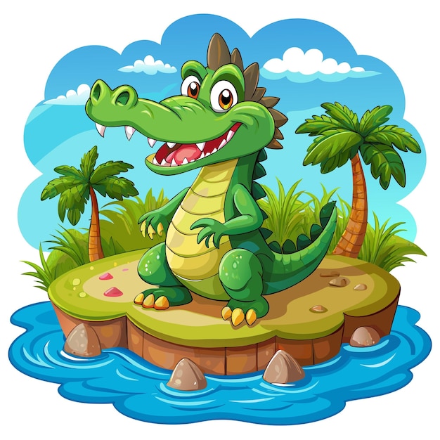 Common Caiman alligator in love smiles island vector