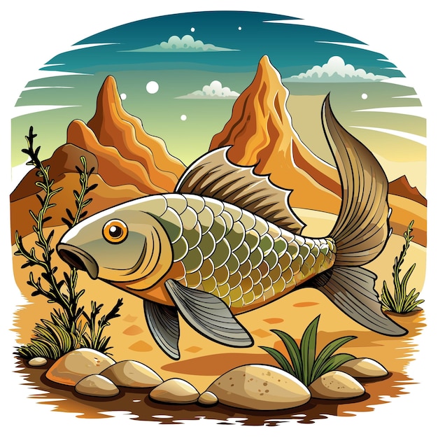 Common Carp fish isolated lies desert vector