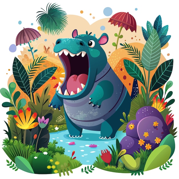 Common Hippopotamus creative screams garden vector