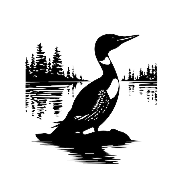 common loon Black And White Vector Template Set for Cutting and Printing