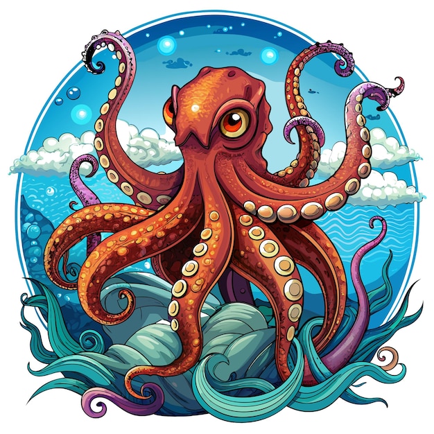 Common Octopus preoccupied stay ocean vector