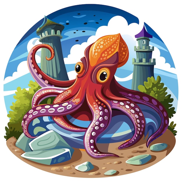 Common Octopus satisfied laughs school vector