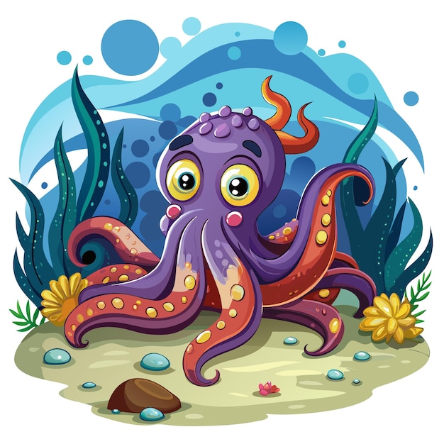 Common Octopus scared lies sea vector