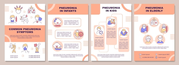 Common pneumonia symptoms brochure template. Age groups at risk. Flyer, booklet, leaflet print, cover design with linear icons. Vector layouts for presentation, annual reports, advertisement pages