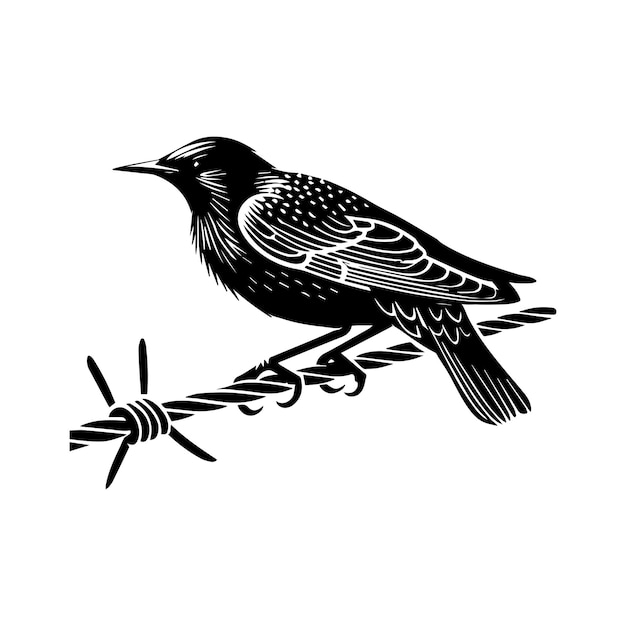 Common starling Silhouette Design European starling Vector illustration in black and white