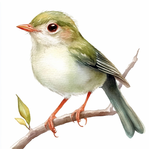 Common Tailorbird watercolor clipart illustration isolated