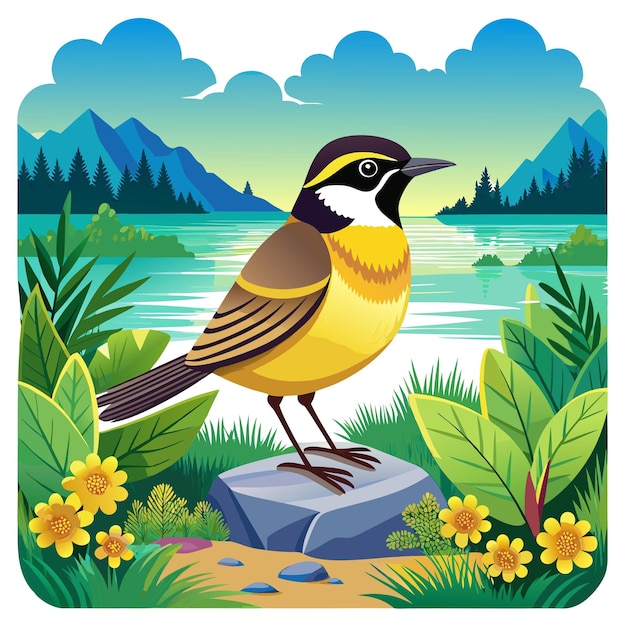 Vector common yellowthroat bird cheating sits lake vector