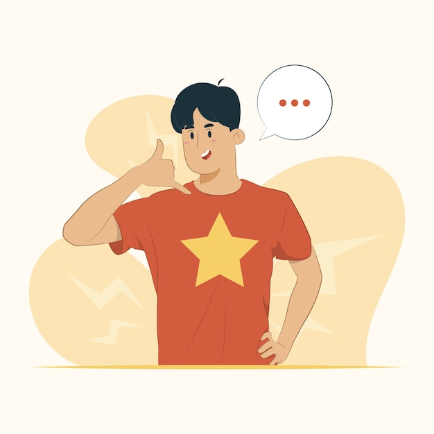 Communicatiing concept young man doing phone gesture illustration