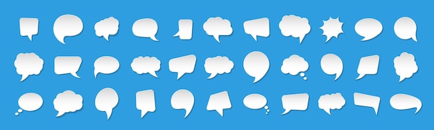 Communication bubbles in paper style. Empty white speech bubbles.