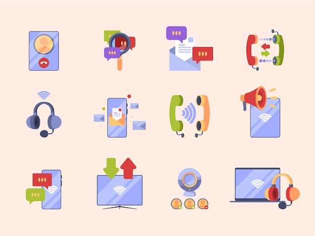 Communication concept icon. Ads pictures for app design online conversation internet dialogue e-banking comerce vector symbols isolated. Illustration internet smartphone, communication chatting mobile