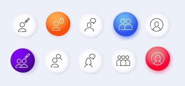 Communication between employees set icon Speech bubbles exchange information infographics statistics visual aid growth Business concept Neomorphism style Vector line icon for Advertising