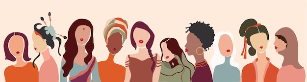 Communication group of multiethnic multicultural diversity women face Female social communication