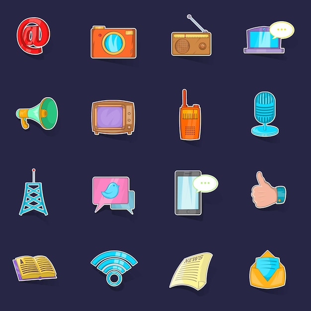 Communication icons set vector sticker