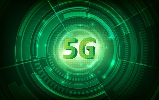 Communication network concept of 5G and green technology background. High speed internet and connection.