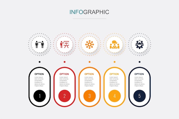 Communication proposal opportunity meeting teamwork icons Infographic design layout design template Creative presentation concept with 5 steps