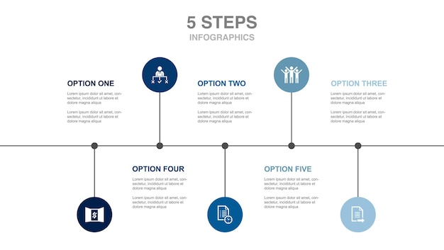 Communication proposal opportunity meeting teamwork icons Infographic design layout template Creative presentation concept with 5 steps