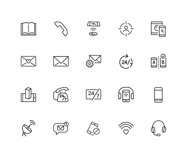 Communications icons. Book, letter, mobile phone. 