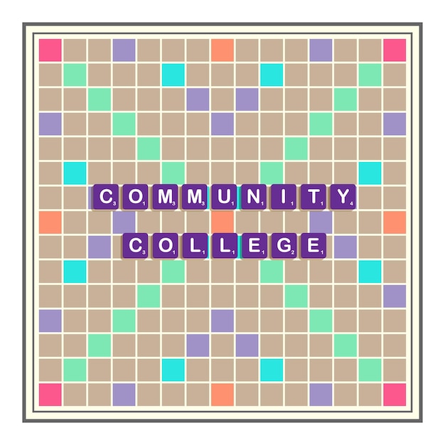 Community college typographic lettering in scrabbles block alphabet concept