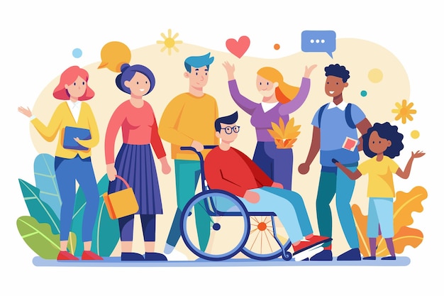 Vector community members come together to celebrate disability awareness day sharing joy and promoting inclusion among people of different abilities