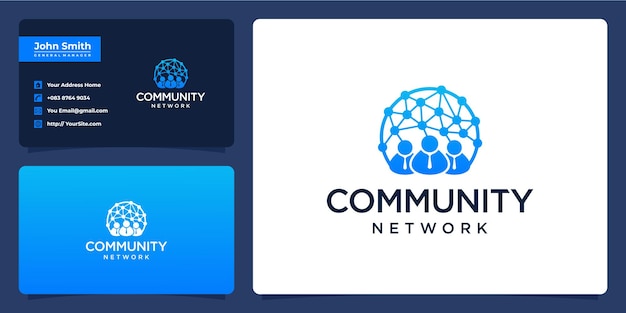 Community network people technology logo design and business card